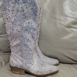 Betsy Johnson Women's Iridescent Gems Cowboy Boots Size 6 Preowned